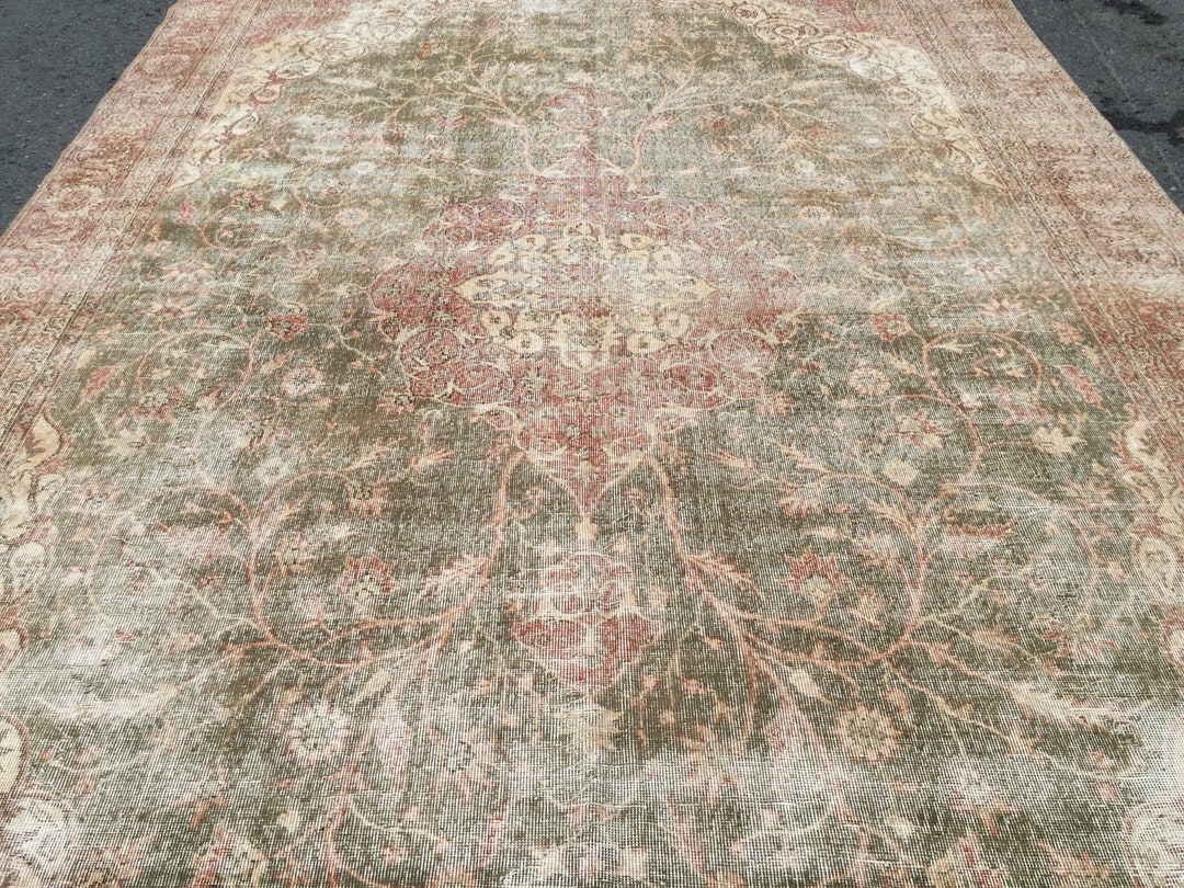 8x13 Home Decor Rug, Bedroom Rug, 8'4 X 12'6 Faded Green Red Rug for ...