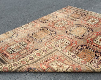 distressed Turkish dining room  rug, 5'11" X 8'8" geometric carpet  for living room  R7889F57