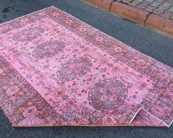 5x8 boho pink living room rug, bedroom rug, 5'3" X 8'1" Handmade distressed rug R7877F58