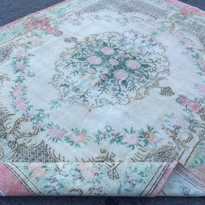 7x10 Turkish floral rug,  ivory green  bedroom rug, wool rug, 7&#39; X 10&#39;4&quot; rug for living room, R6359F31