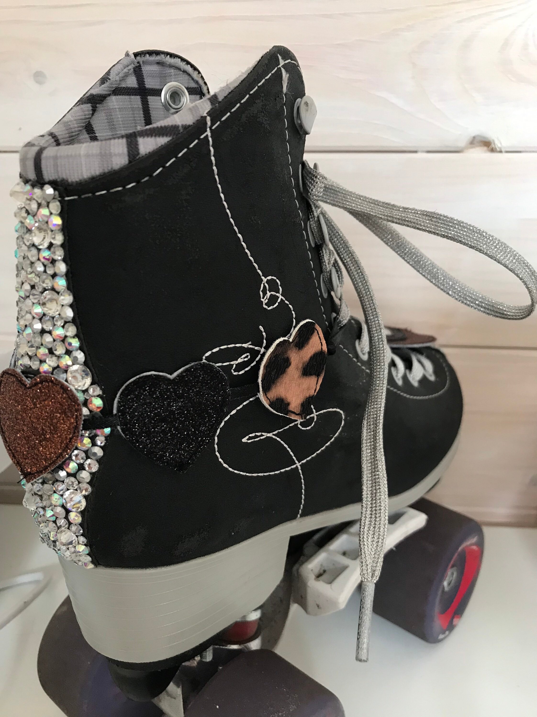 Pair of leopard print and sparkly heart themed roller skate Etsy