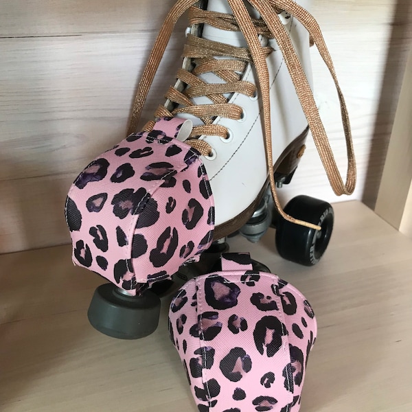 Pink animal print faux leather/pleather roller skate toe guard toe cap protection