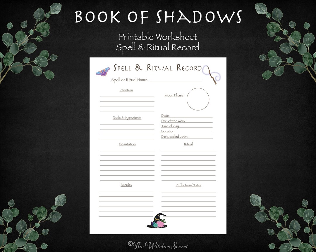 Spell & Ritual Record Worksheet for Book of Shadows | Witchcraft BOS ...