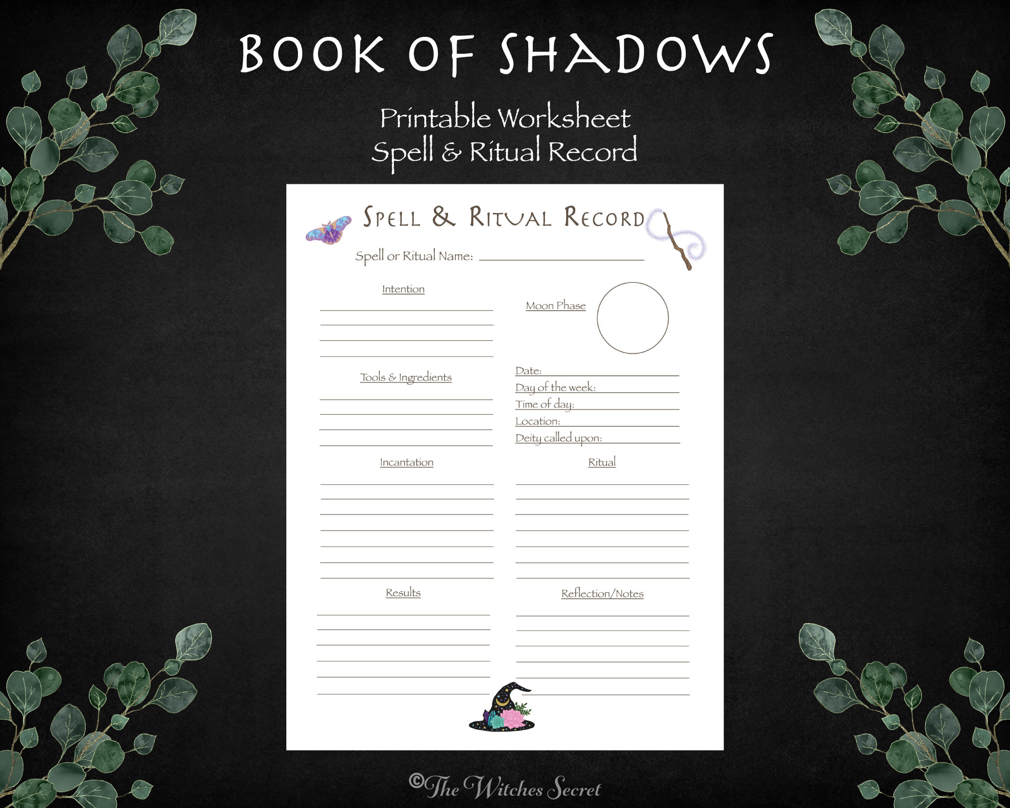 Book of Shadows Spell Worksheet: Witch Ritual Record (digital Download ...
