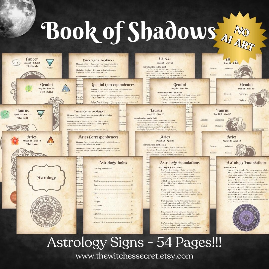 Zodiac Signs Worksheet.pdf Astrology Book of Shadows Printable Pages | 54 Page Astrology BOS Signs ...