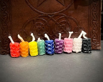 Rainbow Beeswax Spell Candles | Hand Rolled Non-Toxic Chime Candles | Set of 9