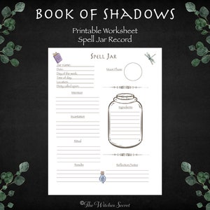 Book of Shadows Printable, Witch reference, Spell Jar Worksheet, Witch gift, Book of Shadows pages, metaphysical gift, Spell Jar Record