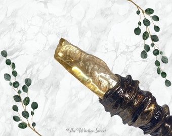 One-of-a-Kind Hand-Painted Ritual Wand with Amber Crystal | Witch Wand | Magical Tool for Spellwork & Altar Use | Cosplay Wand Prop