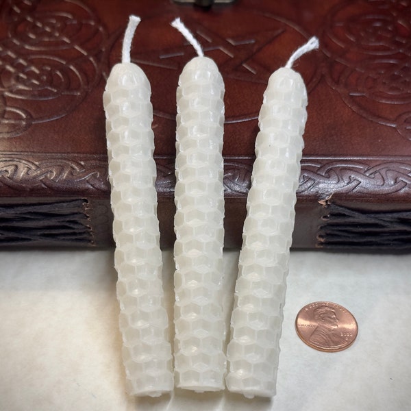White spell candle, Beeswax chime candles, beeswax tapers, white non toxic candles, hand rolled candles, witch altar candles