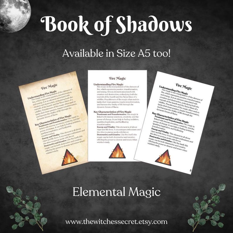 Printable Book of Shadows Pages | Elemental Magic Grimoire | Witchcraft ...