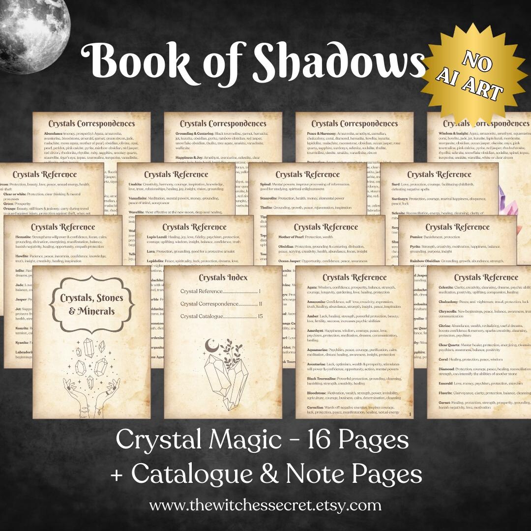Printable Book of Shadows Pages | Crystal Magic Grimoire | Witchcraft ...