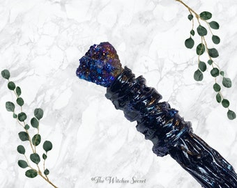 Blue‑to‑Purple Crystal Wand | Hand‑Painted Color‑Shift Witchcraft Wand for Rituals and Altars | Cosplay Prop