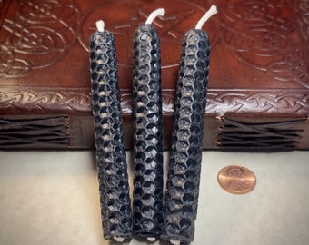 Black Hand-Rolled Beeswax Spell Candles | Chime Candles | Ritual & Witchcraft Candles | Taper Candles