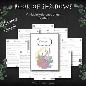 Book of Shadows Printable, Witch reference, Crystal Page, Witch gift, Book of Shadows pages,  Gemstone Reference, Grimoire Pages, witchcraft