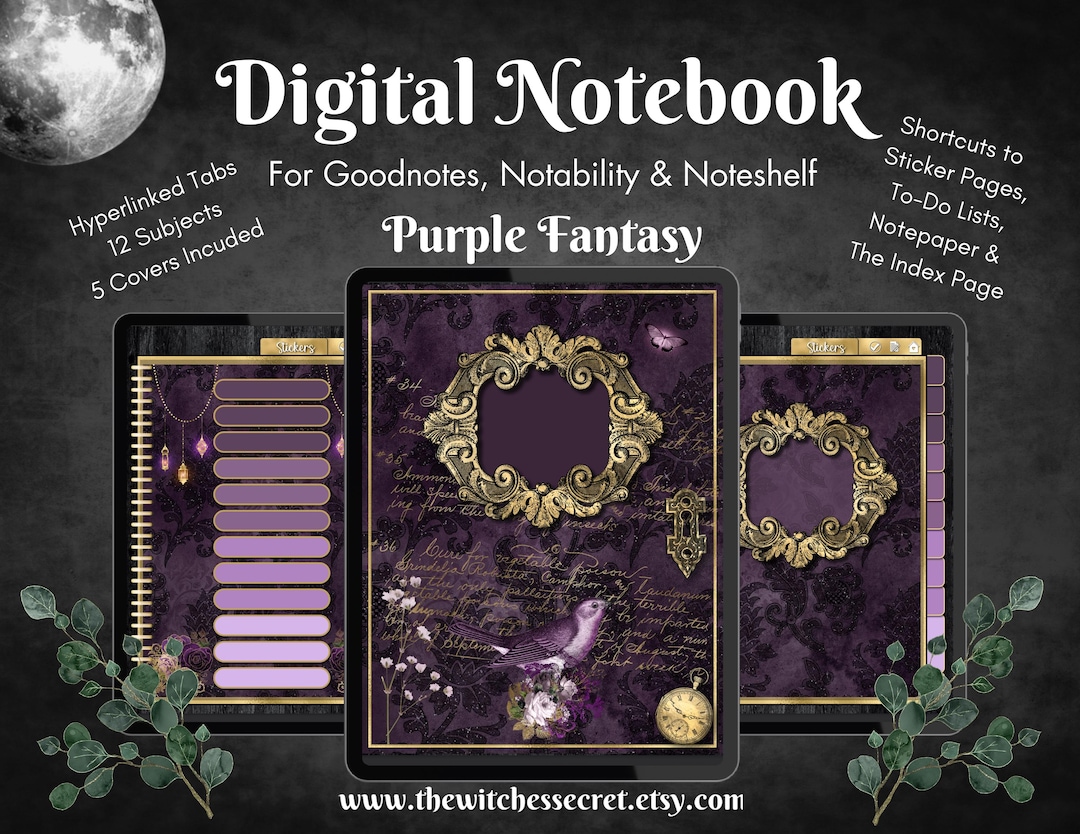 Purple Fantasy Digital Notebook | 12-subject Hyperlinked Journal for ...