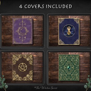 May include: Four different book covers with ornate gold designs on a dark wood background. The covers are purple, blue, brown, and green. The text "4 COVERS INCLUDED" is at the top of the image.