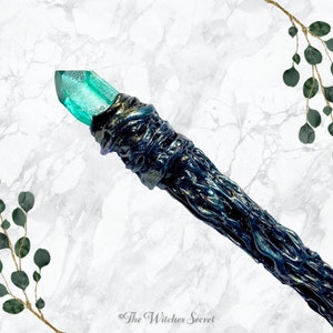Magic wand, Teal crystal wand, witch wand, gift for witch, witchy gift, magic wand wood, fairy wand, cosplay wand, princess wand, girl gift