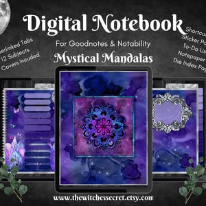 12-Subject Hyperlinked Digital Notebook | Mandala Cover | Journal for GoodNotes & Notability | iPad Planner PDF