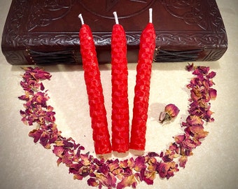 Red Beeswax Spell Candle | Hand-Rolled Chime Candle for Witchcraft, Rituals & Altar Use