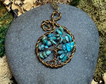 Turquoise Tree of Life Pendant, Viking Jewelry, Yggdrasil Necklace, Wire Wrapped Pendant, Gift for Witch, Mothers Day Gift, Gift for mom