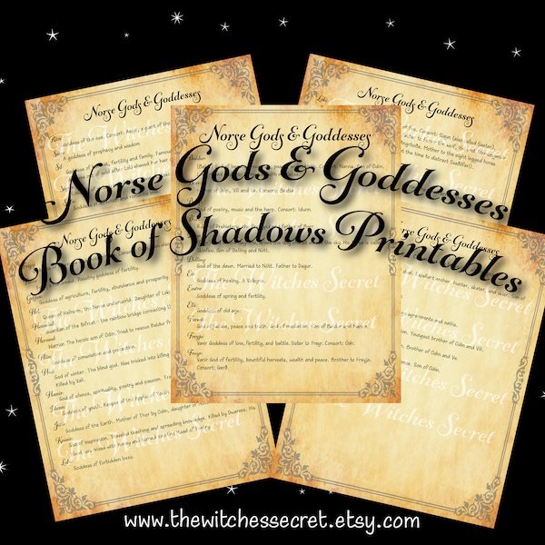 Book of Shadows Printable, Norse Gods Book of Shadows, Norse Gods information, BOS pages, BOS Printable, Grimoire Pages, Wicca Book Pages