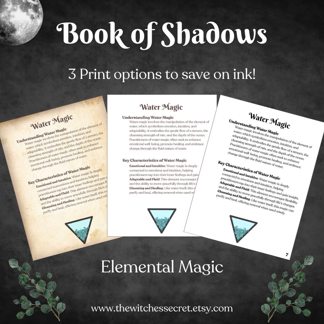 Printable Book of Shadows Pages | Elemental Magic Grimoire | Witchcraft ...