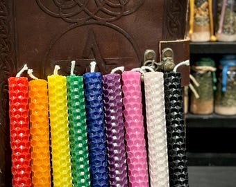 Set di candele Rainbow Spell – Candele a forma di carillon in cera d'api arrotolate a mano, atossiche / Set da 9