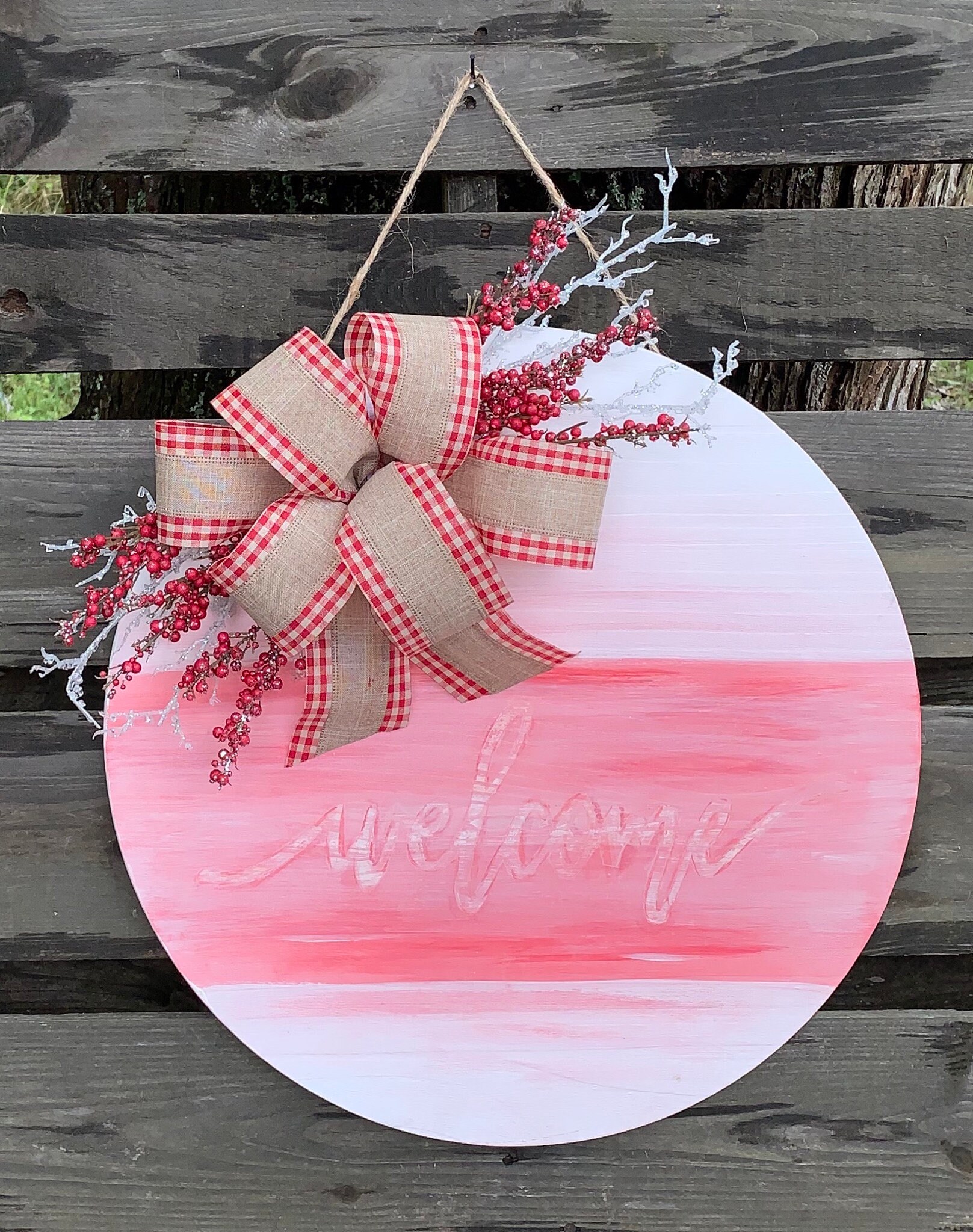 Christmas round wood door hanger Etsy