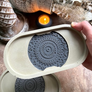 Textured Geometric Concrete Oval Tray | Decorative Tray | Trinket Dish | Jewelry Holder | Wabi-Sabi Concrete Decor | READY TO SHIP