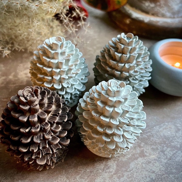 Set of Two Small Concrete Pine Cones | Cement Pinecones | Concrete Christmas Decor | Pine Cone Decor | White Pine Cones | Holiday Decor