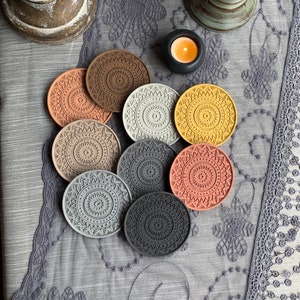 Geometric Textured Concrete Coasters | Cork Bottom | Drink Coasters | Decorative Coaster | Jewelry Dish | Trinket Tray | Colorful | Boho