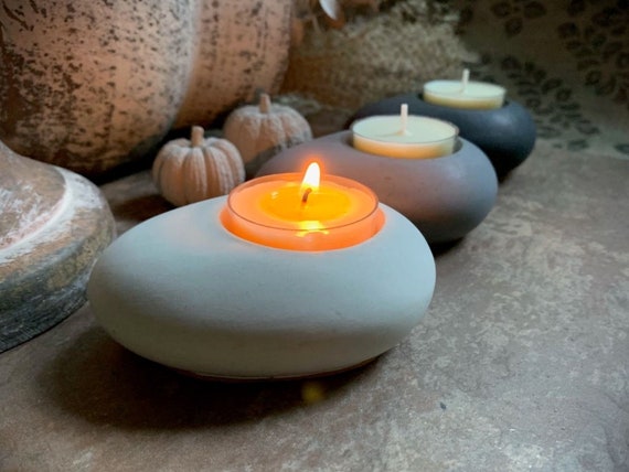 Concrete Pebble Tea Light Candle Holder Cement Candle Holder Stone
