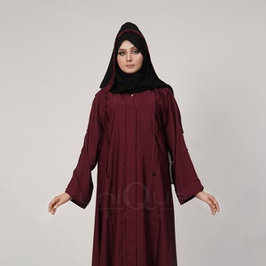 Plissee Stein Schwarz, Stein Braun, Stein Pflaume Muslimische Frauen Abaya