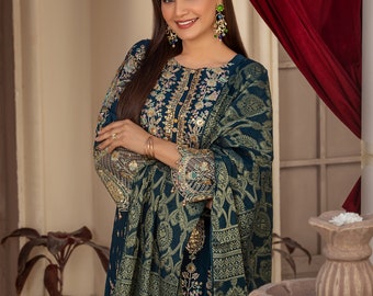 Embroidered Light Blue Cotton Suit, Pakistani 3 Piece Dress - Etsy