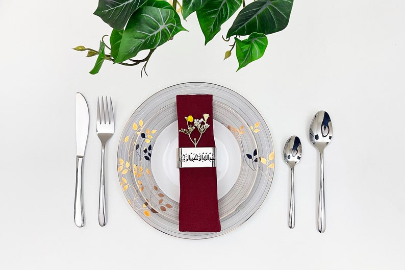 Bismillah Napkin Rings Set | Gold/Silver Islamic Table Decor image 3