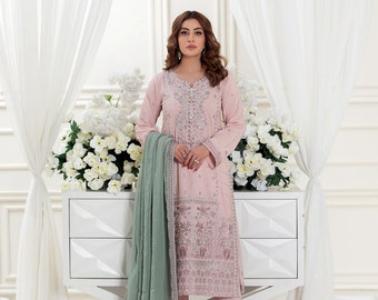 Embroidered Light Blue Cotton Suit, Pakistani 3 Piece Dress - Etsy