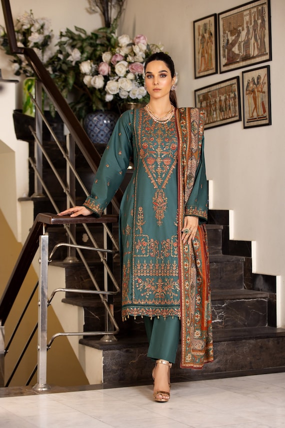 Green Embroidered Salwar Kameez, Pakistani 3 Piece Suit - Etsy