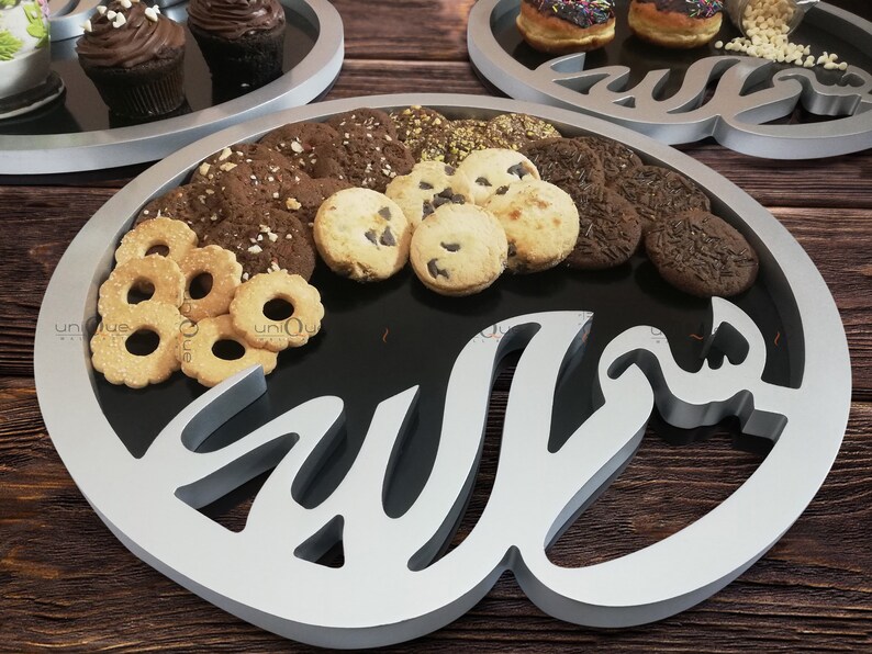 Bismillah Islamic Wood Serving Ramadan Tray Platter | Muslim Decoration | Home Decor image 7
