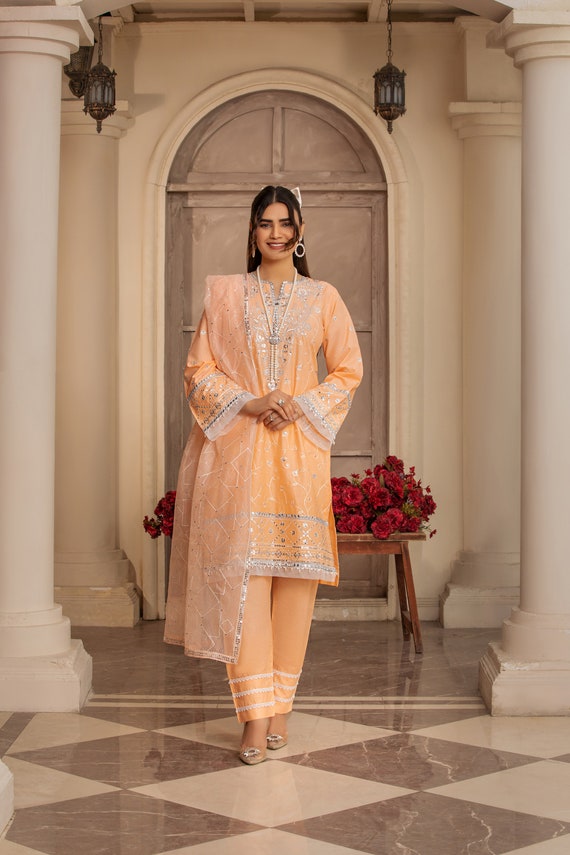 salwar dress for ladies Shalwar Kameez Suit Women Embroidered 3pc Set Pakistani-indian Pakistani dress