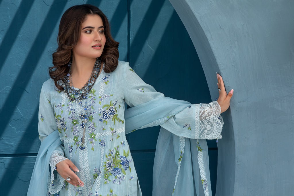 Embroidered Light Blue Cotton Suit, Pakistani 3 Piece Dress - Etsy