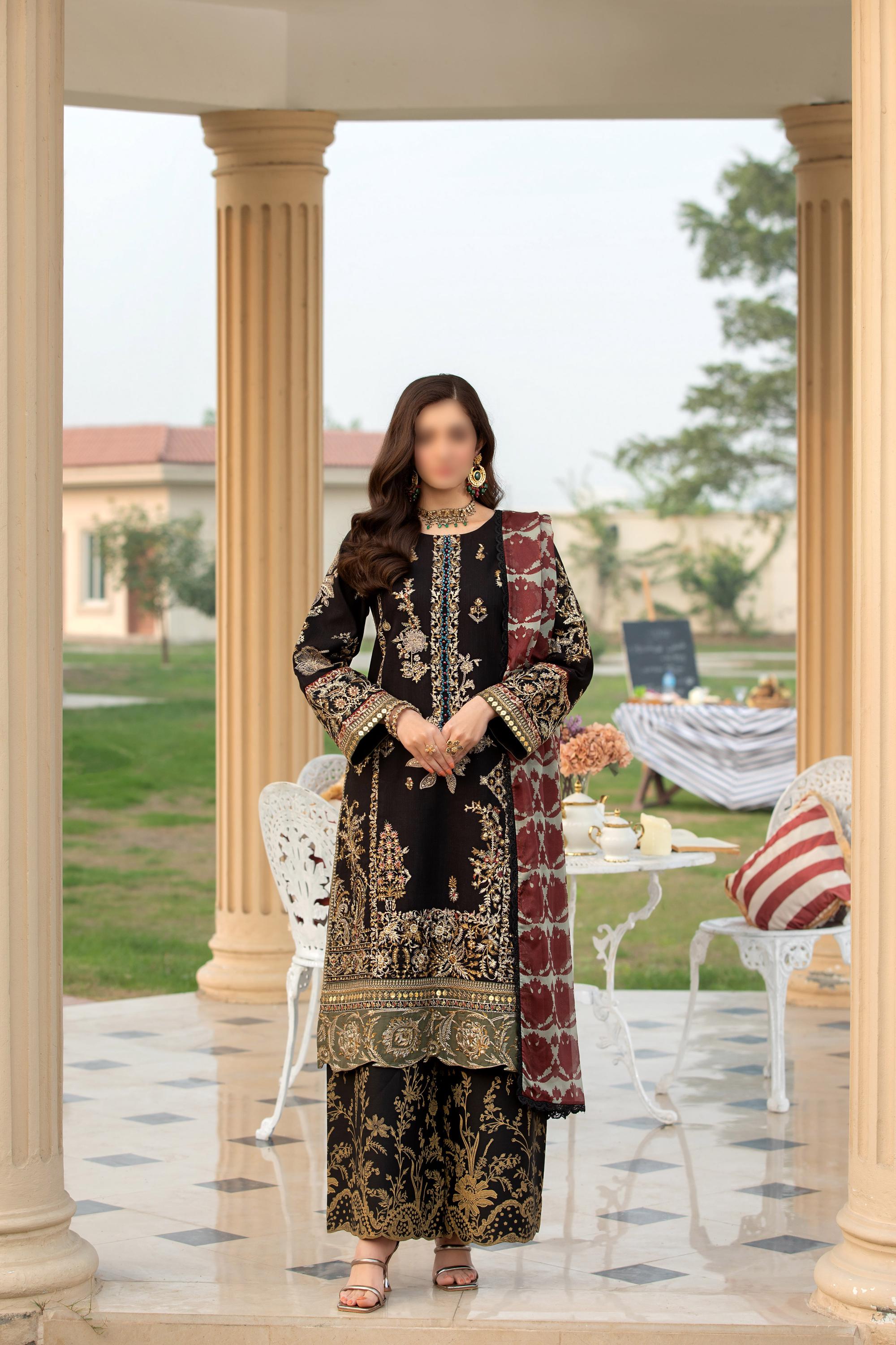 パキスタン民族衣装　Luxury綿ローン　ドレスEmbroidery ティール パキスタン民族衣装 Luxury綿ローン ドレスEmbroidery ティール