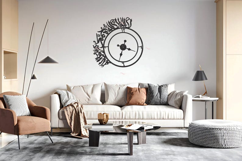 Shahada Kalima Islamic Wall Clock | 3D Arabic Calligraphy Stainless Steel Wall Art | Muslim Home Decor | Eid Gift image 3