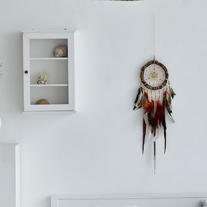 Ojibwe design traditional dreamcatcher with natural bird feathers, real authentic large dream cather, bedroom decor, Birthday gift