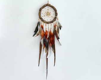 Indigenous traditional dreamcatcher with natural bird feathers, real authentic large dream cather, bedroom decor, Mother's Day gift