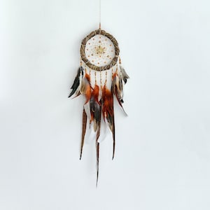 Indigenous traditional dreamcatcher with natural bird feathers, real authentic large dream cather, bedroom decor, Mother&#39;s Day gift