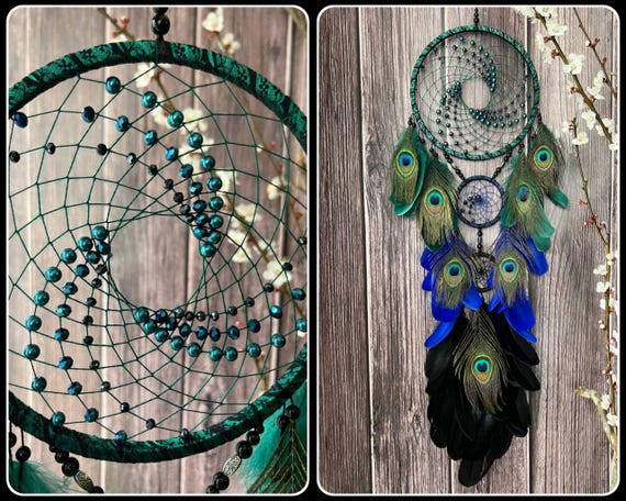 2 Pezzi Acchiappasogni Fatti A Mano, Acchiappasogni Piuma Blu Vintage