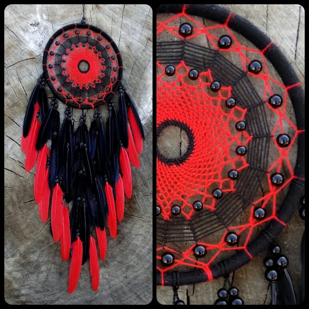 Wall Hangings Decor Black and Red Dream Catcher Goth Wall Etsy