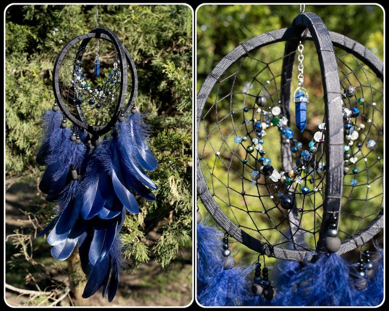 Native inspired blue dream catcher, bedroom dreamcathcer authentic, Ojibwe design traumfanger