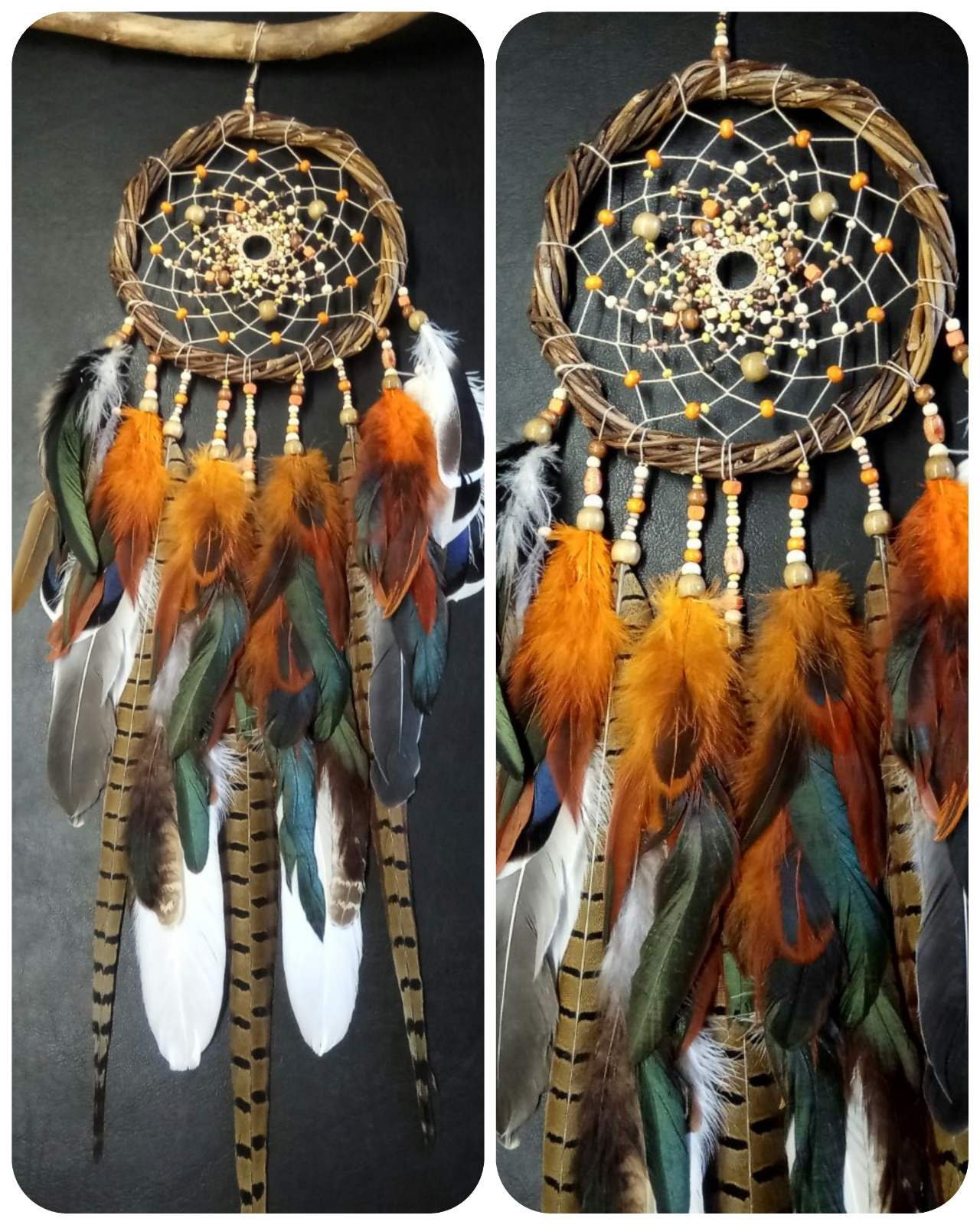 Pair Of Native Indian Brown Dream-catcher Feathers Patch