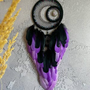 Christmas gift, authentic purple moon dream catcher, large Indian art dreamcatcher, real Indigenous style traditional traumfanger